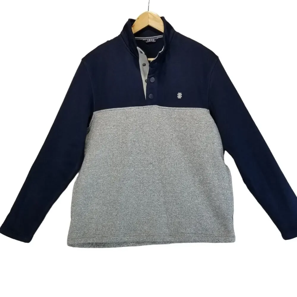 Izod Sweater Mens Small Pullover 1/4 Snap Front Collar Pockets